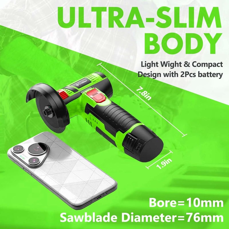 Creddux Cordless Angle Grinder, 3 Inch Mini Angle Grinder Tool With 2pcs 16.8V 2000mAh Batteries and 5 Grinding Wheel,19500rpm Metal Grinders for Cutting, Grinding and Polishing Emerald Green - Image 2